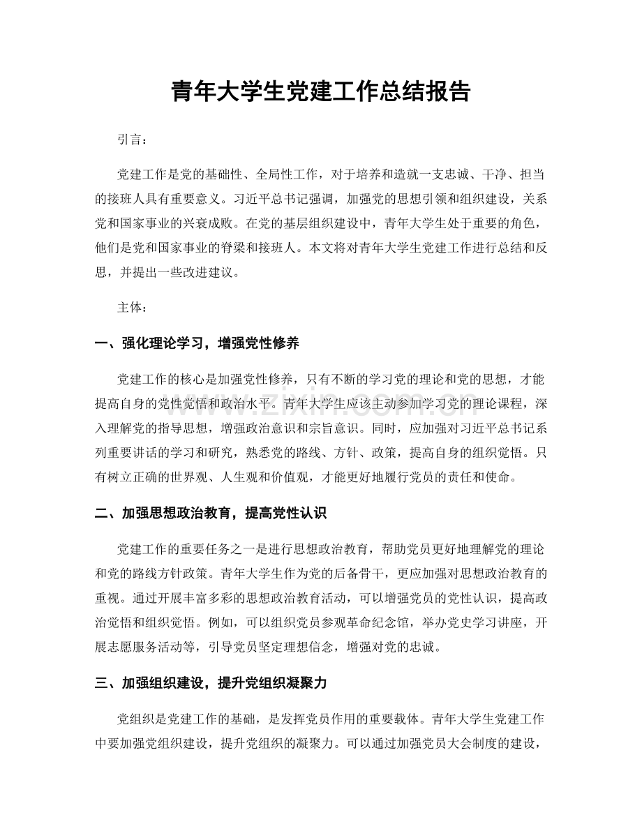 青年大学生党建工作总结报告.docx_第1页