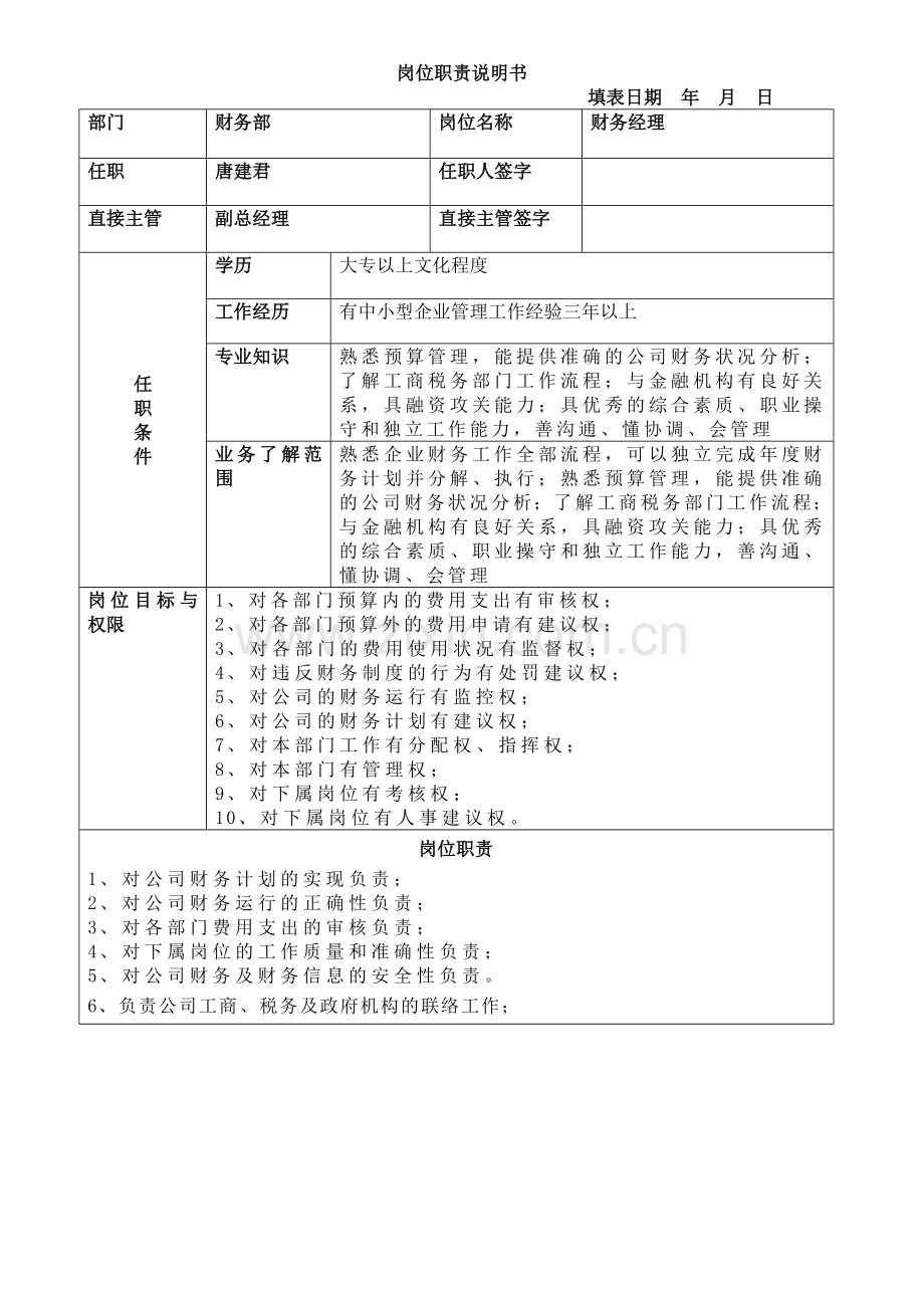 岗位职务说明书完全正式版.doc_第2页