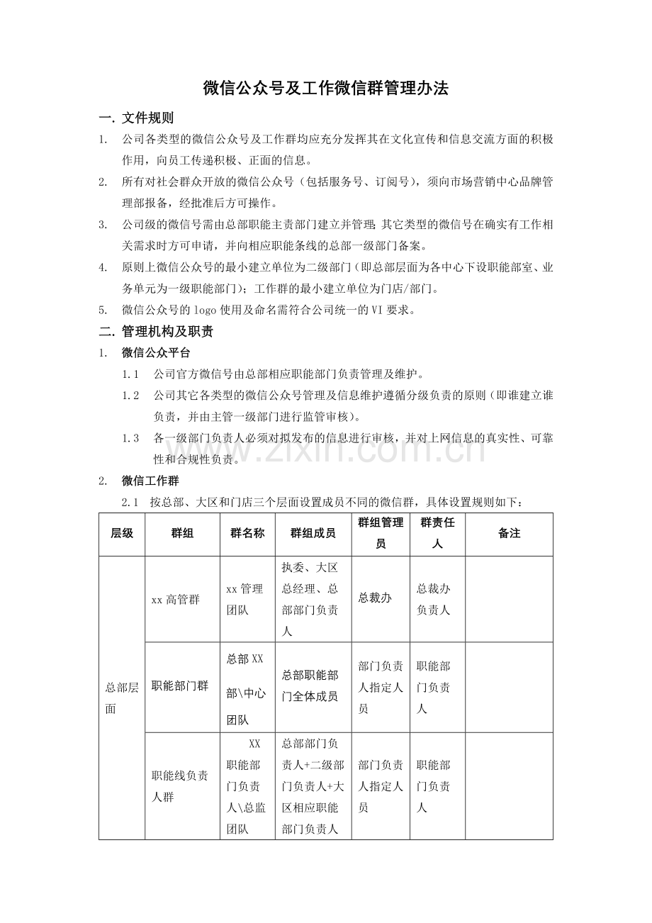 微信公众号及工作微信群管理办法.docx_第1页