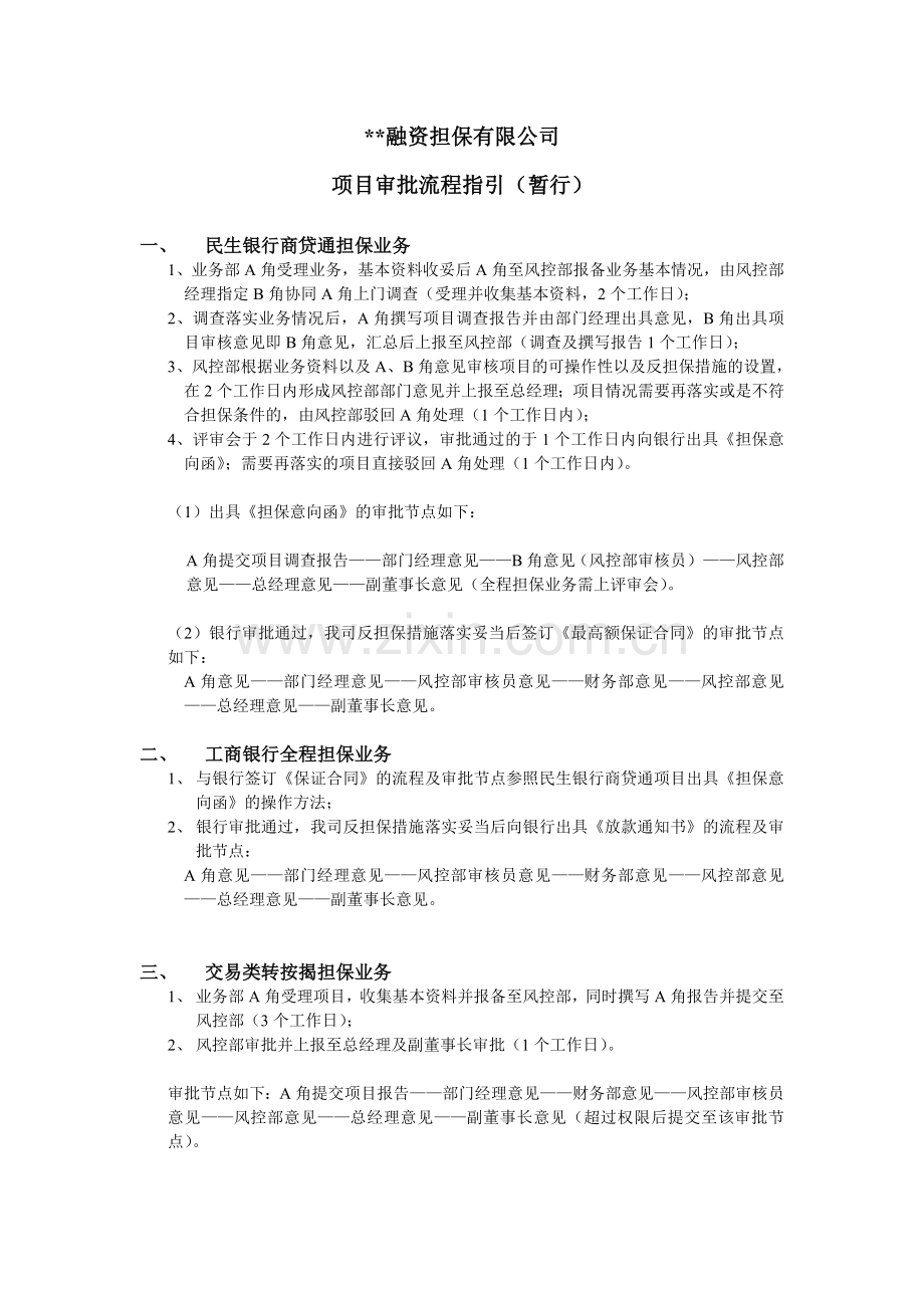 融资担保公司项目审批流程指引(暂行)模版.doc_第1页