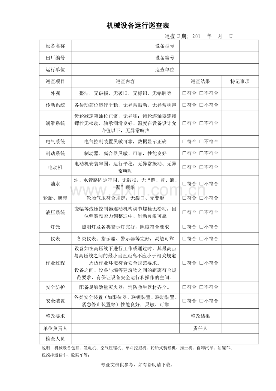 机械设备检查表.doc_第1页