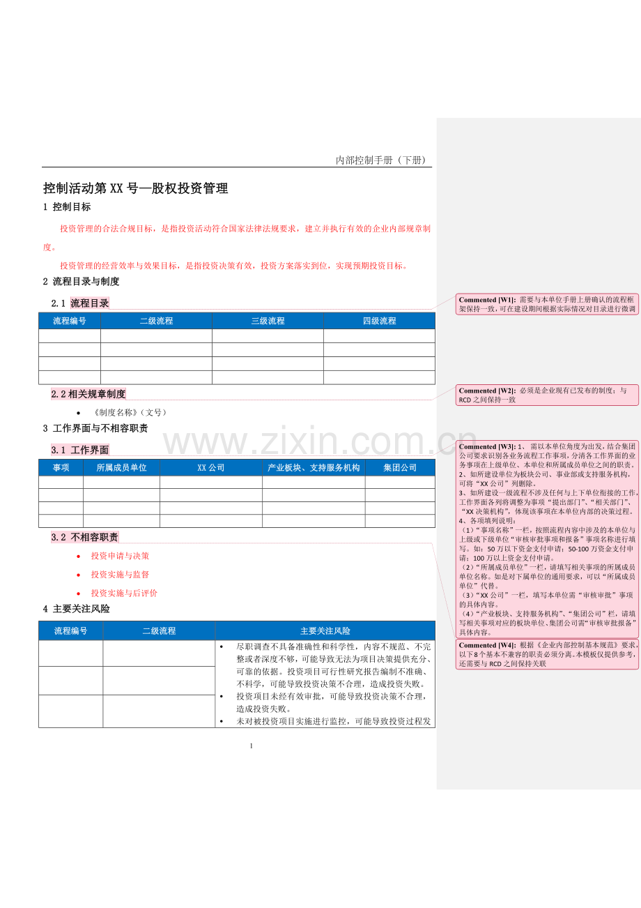 企业内控手册之股权投资管理流程-手册模板.docx_第1页