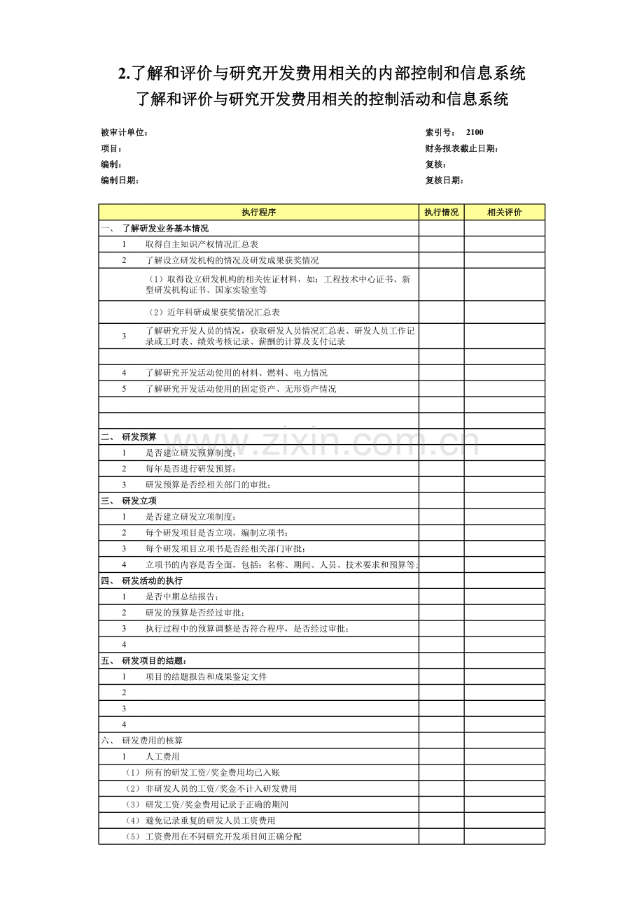 高新技术企业认定专项审计工作底稿之了解.xls_第1页