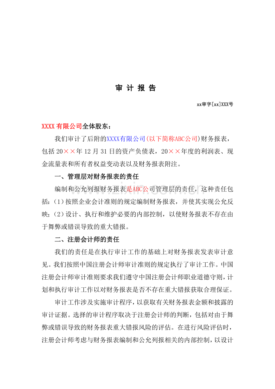 审计报告-带强调事项段的保留意见-单体财务报表模版.doc_第3页