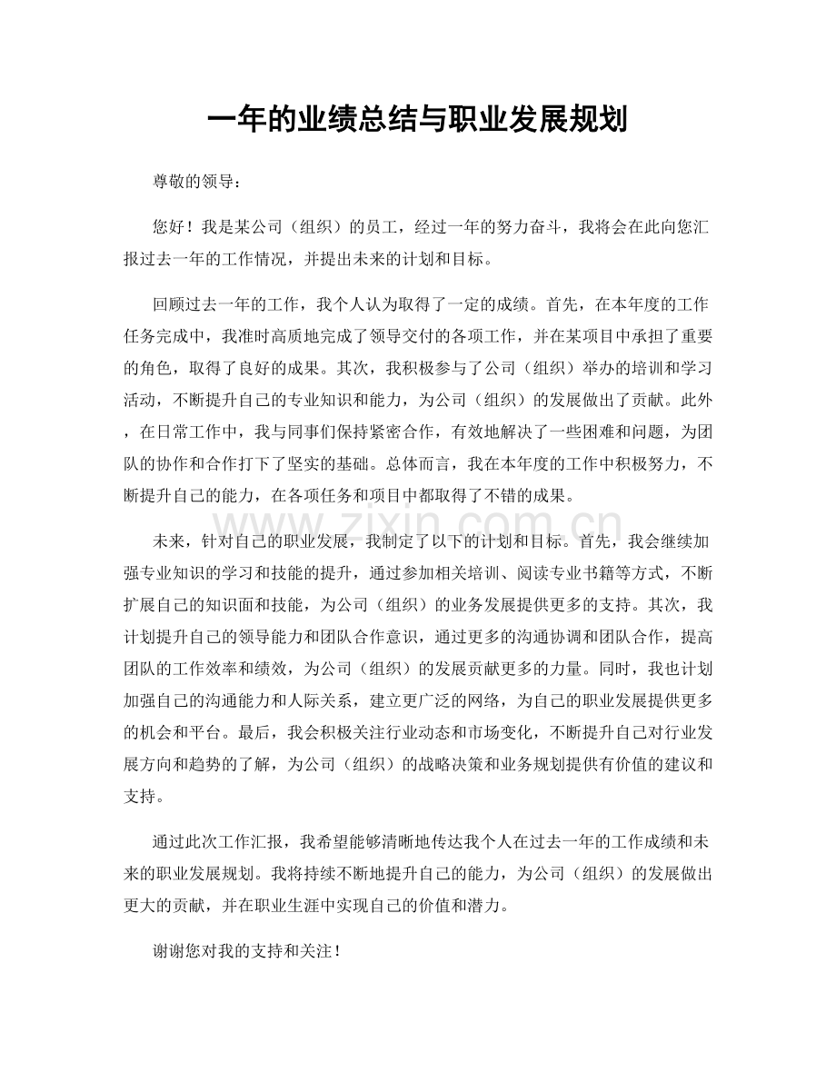 一年的业绩总结与职业发展规划.docx_第1页