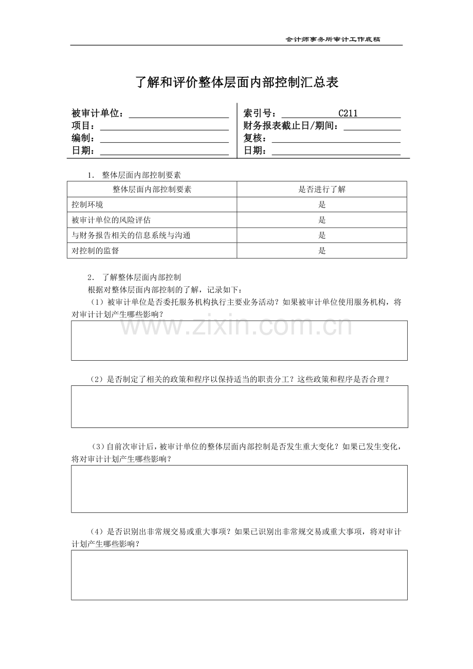 会计师事务所审计业务底稿之了解和评价内控--整体层面.doc_第2页