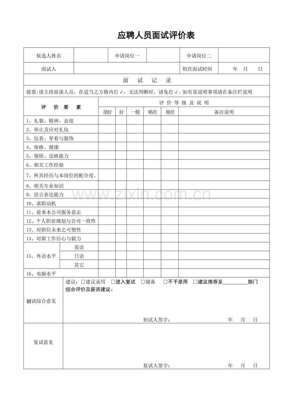 应聘人员面试评价表.doc_第1页