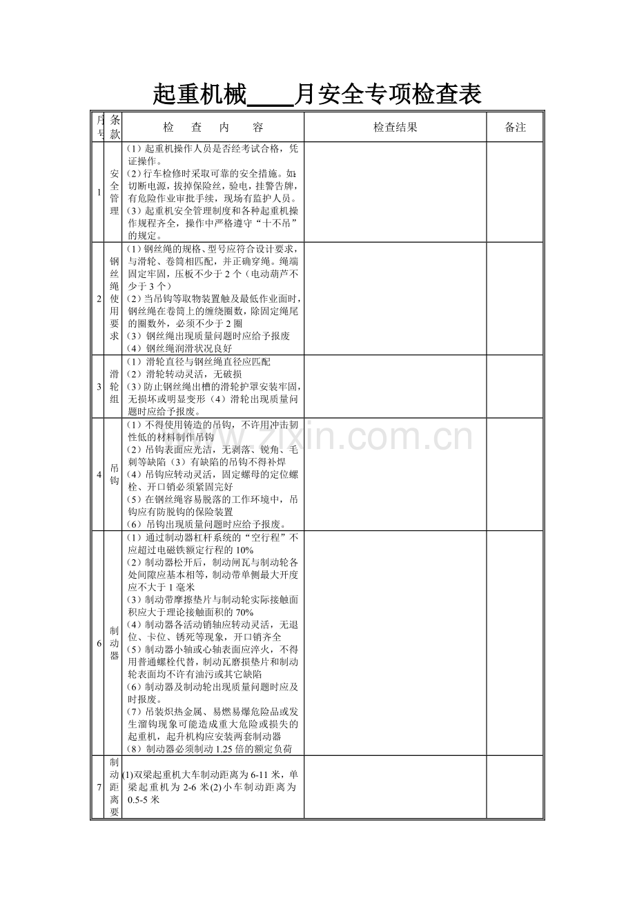 起重机械月度安全检查表.doc_第1页