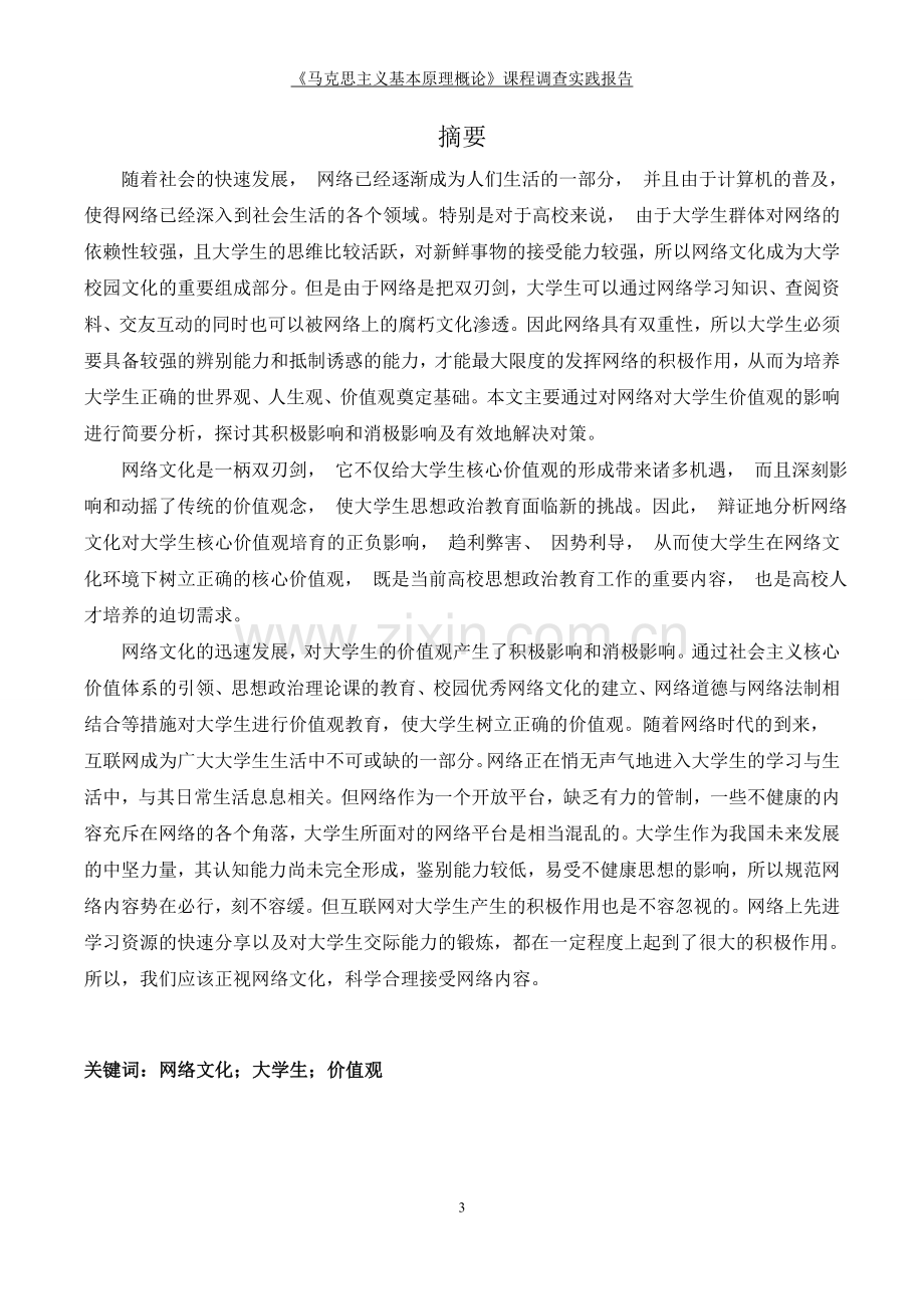 网络文化对价值观的影响调查报告马克思主义基本原理概论》课程调查实践报告-大学毕业设计.doc_第3页