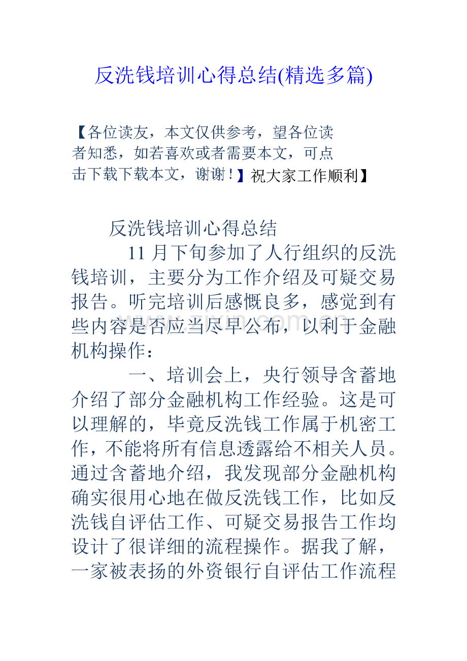 反洗钱培训心得总结精选多篇.doc_第1页