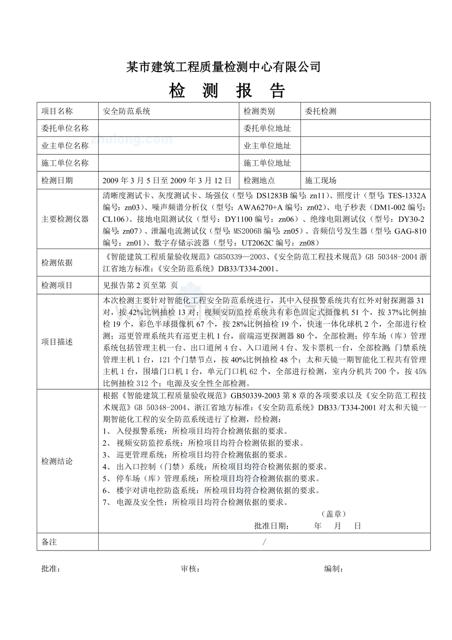 检测报告范本某小区安全防范系统检测报告解析.doc_第1页