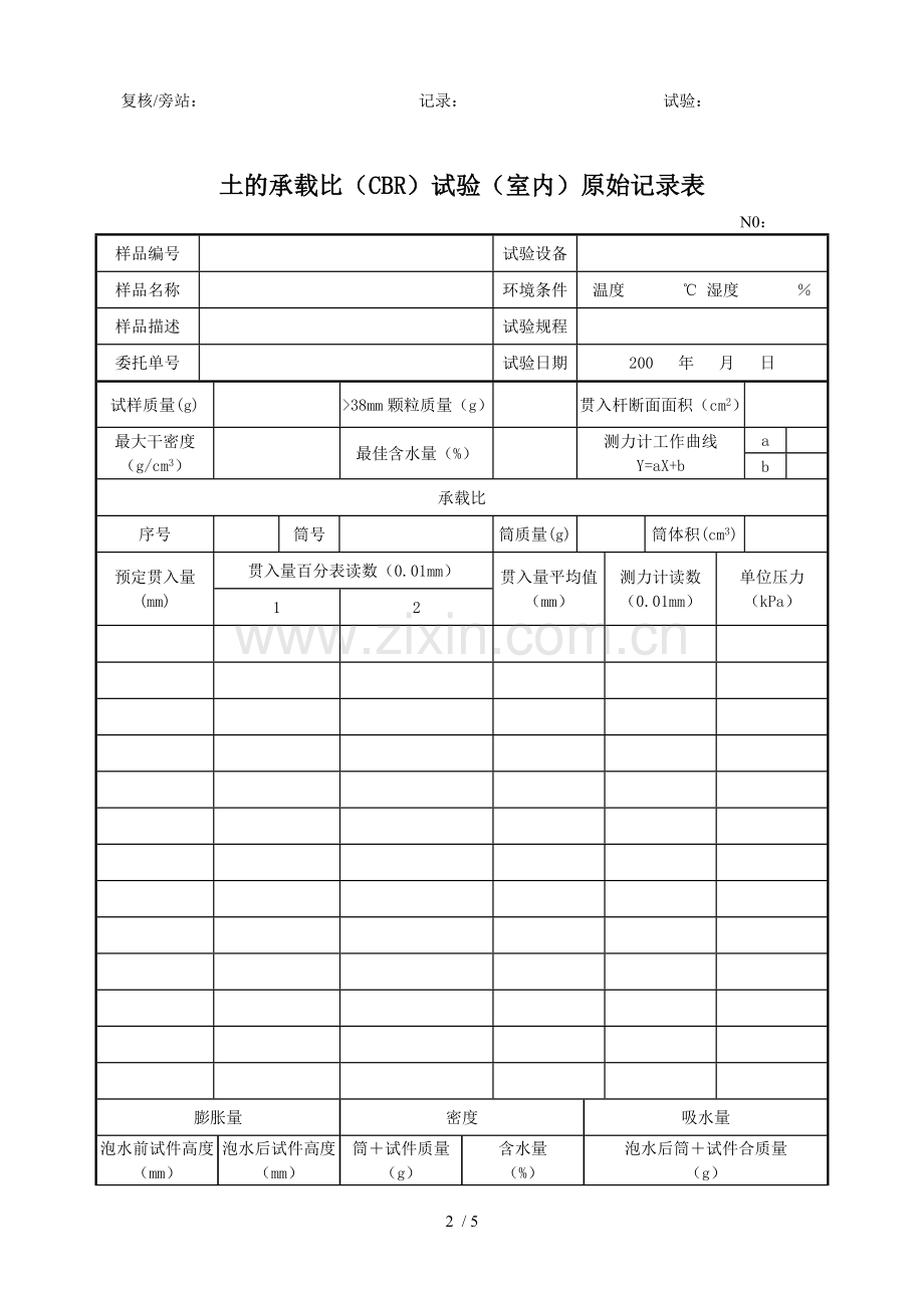 土基现场(CBR)承载比试验表.doc_第2页