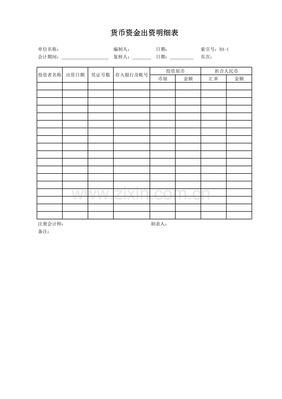 财务审计工作底稿货币出资审验.xls_第2页