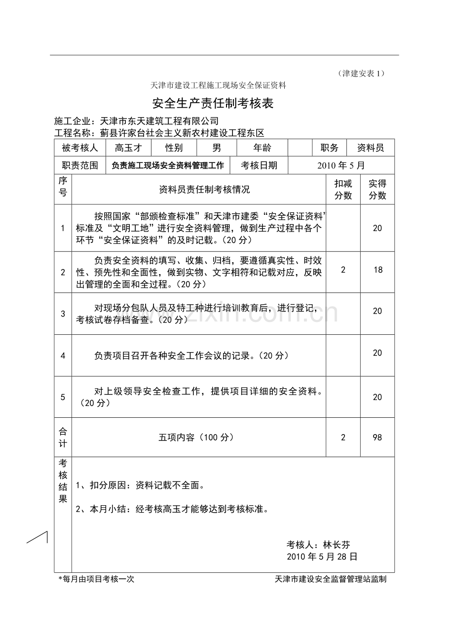 资料员安全生产责任制考核.doc_第2页