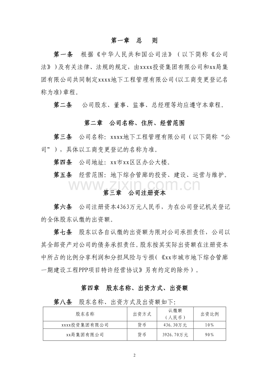 地下管廊PPP项目公司章程.doc_第3页