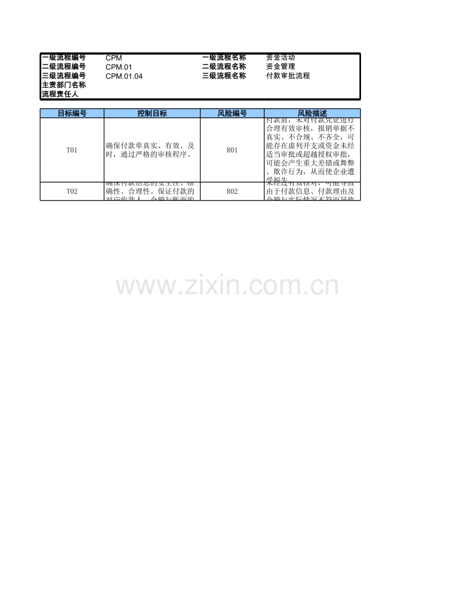 企业付款审批流程-RCM风险控制矩阵模版.xls_第1页