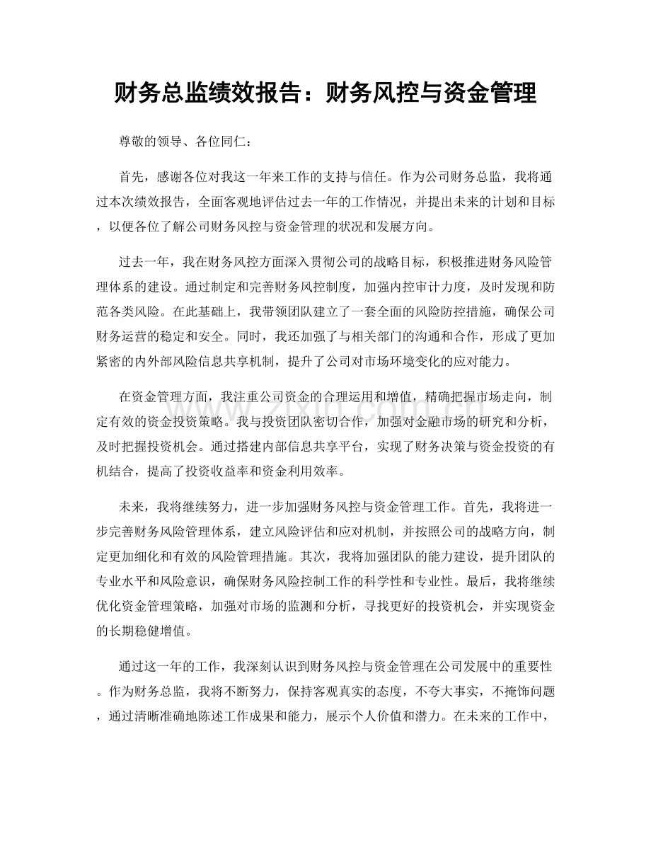 财务总监绩效报告：财务风控与资金管理.docx_第1页