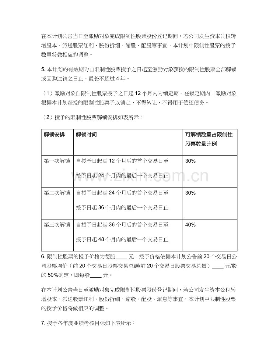 上市公司限制性股票激励计划模版.docx_第2页