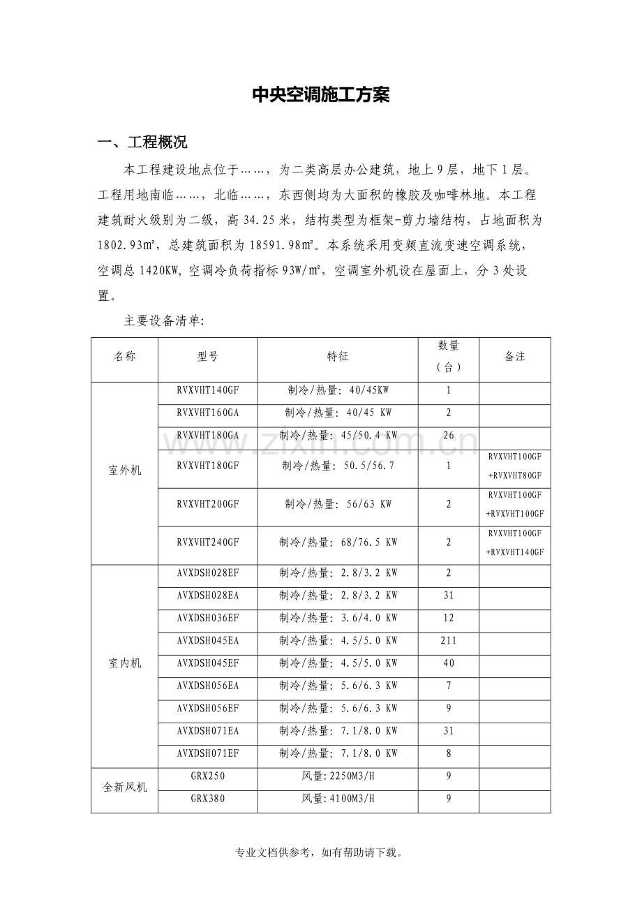 中央空调(多联机)施工方案.doc_第1页