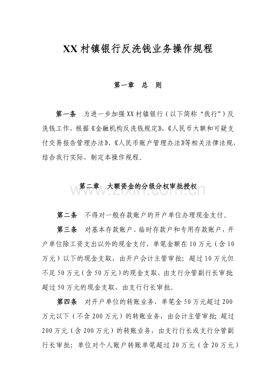 村镇银行反洗钱业务操作规程模版.docx_第1页