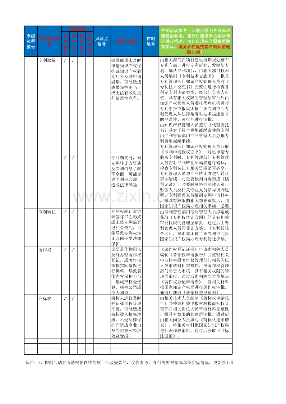 知识产权管理流程-控制矩阵模板.xlsx_第1页