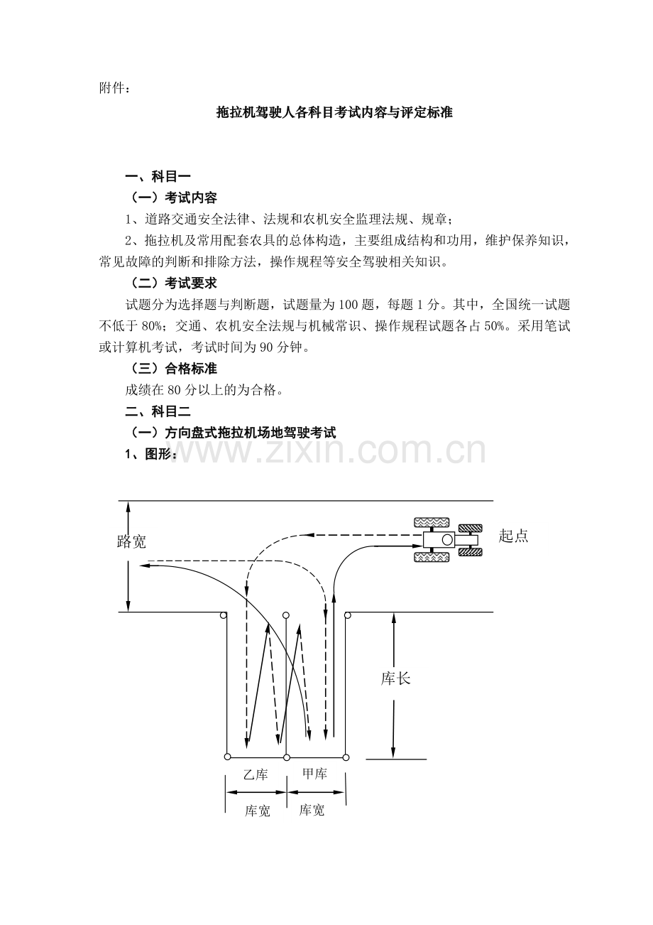 拖拉机驾驶人各科目考试内容与评定标准.doc_第1页