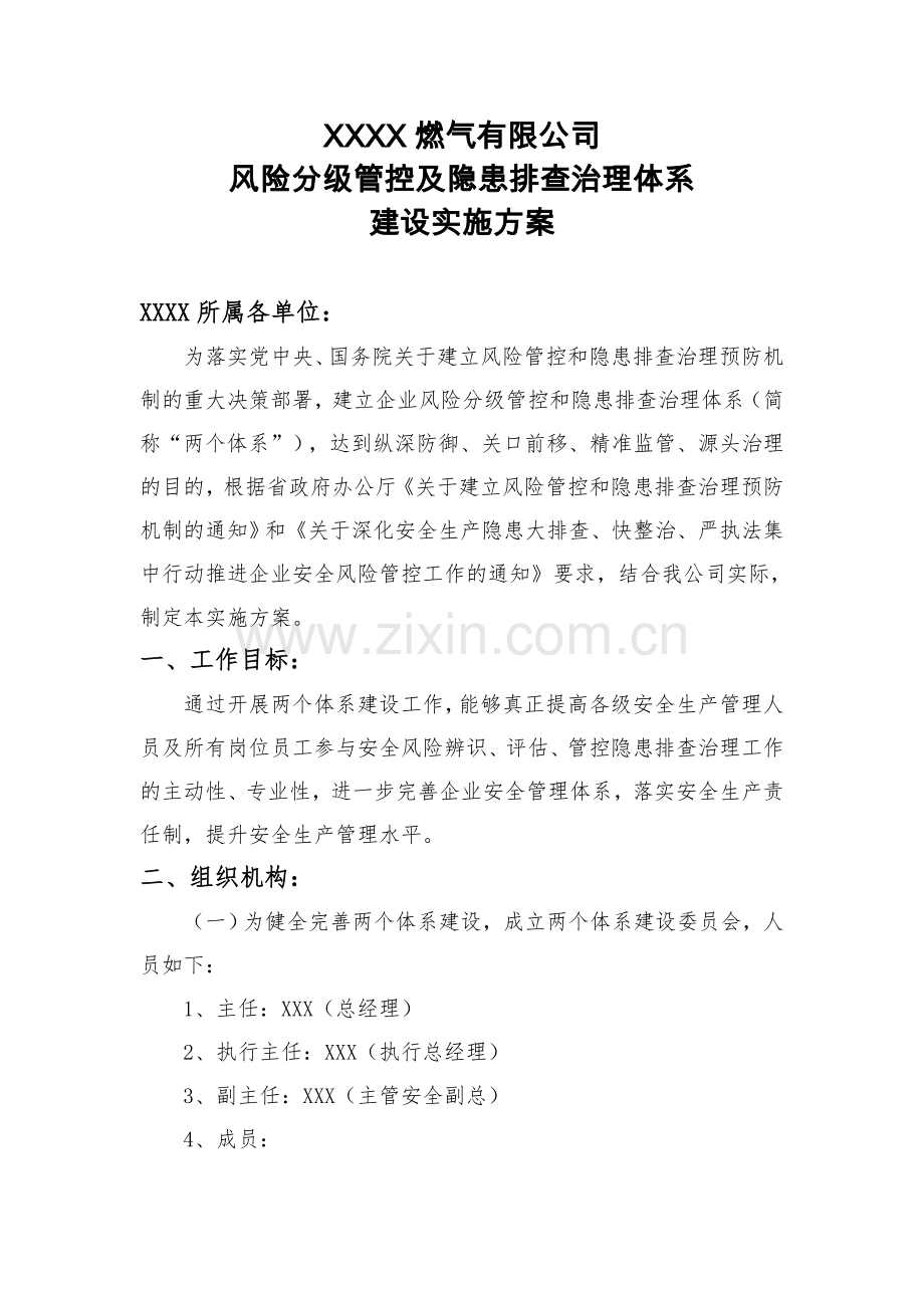 燃气公司风险分级管控及隐患排查治理体系建设工作实施方案.doc_第1页