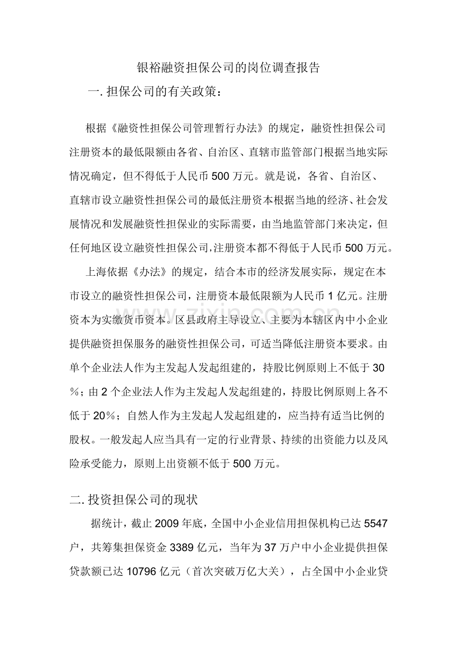 融资担保公司的岗位调查报告.doc_第1页