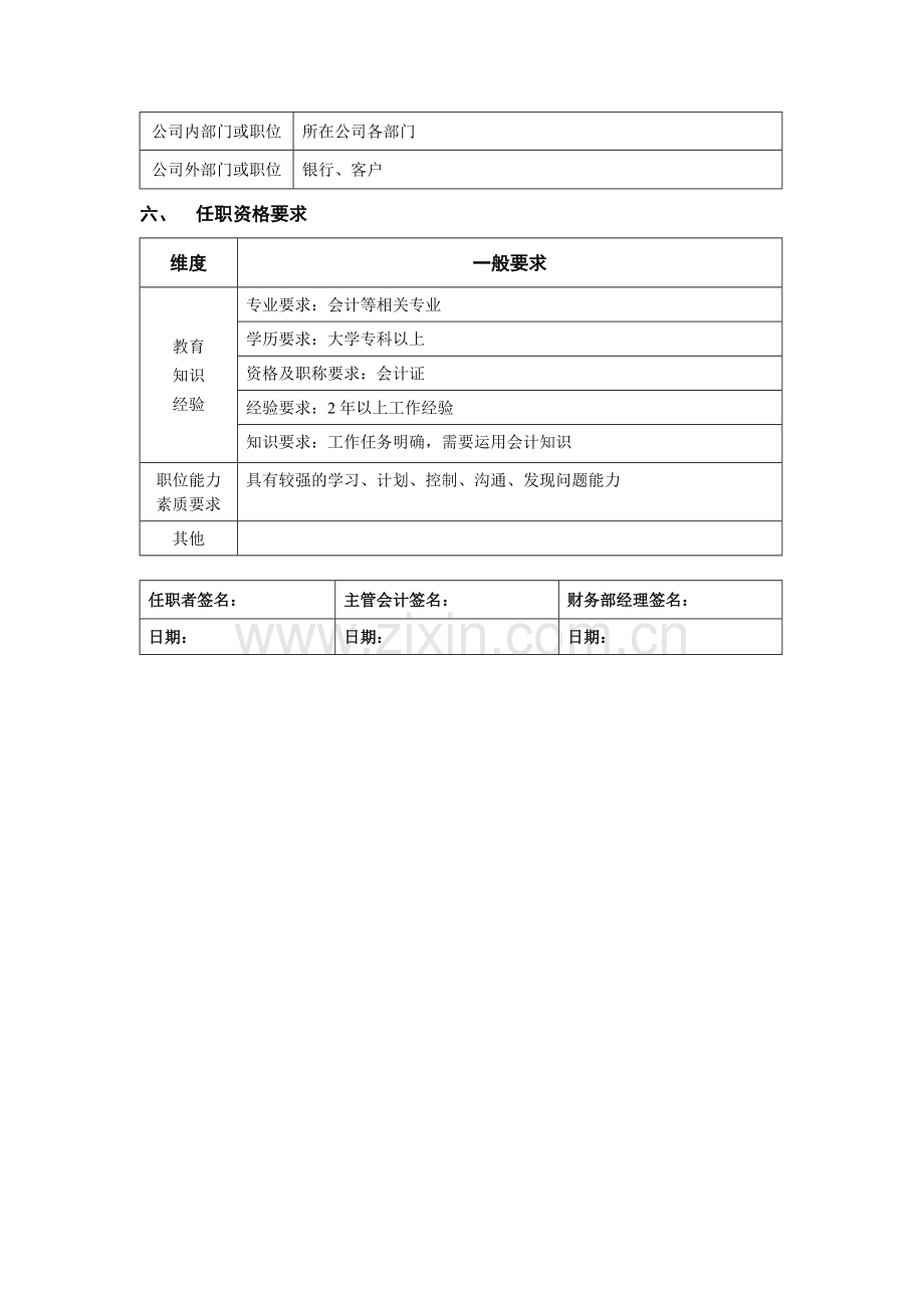 融资担保公司出纳职位说明书模版.doc_第2页