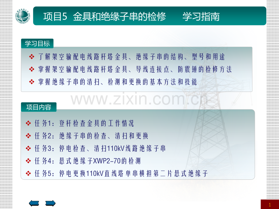 架空输配电线路检修课程电子项目5金具和绝缘子串的检修.pptx_第1页