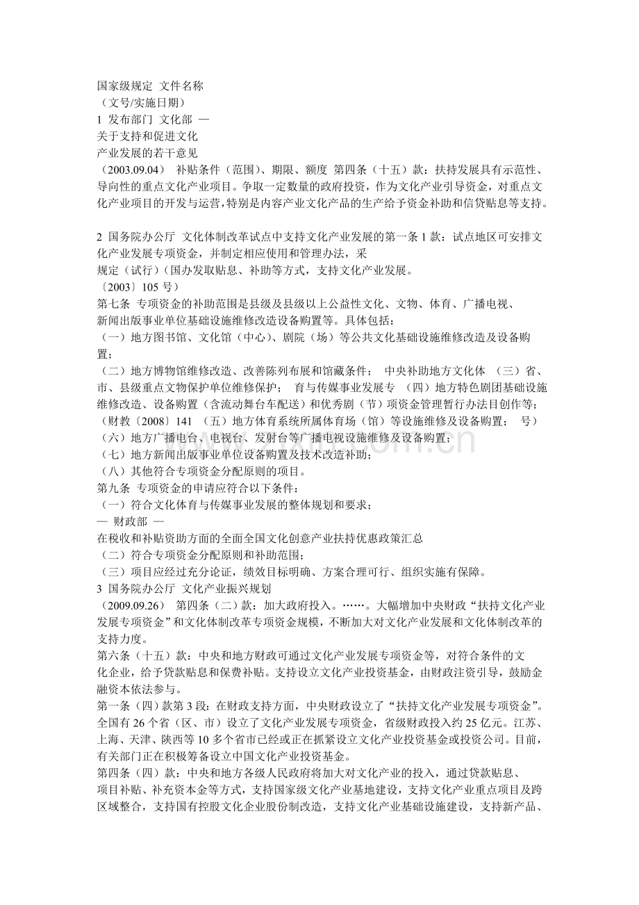 全国文化产业政策汇总.doc_第1页