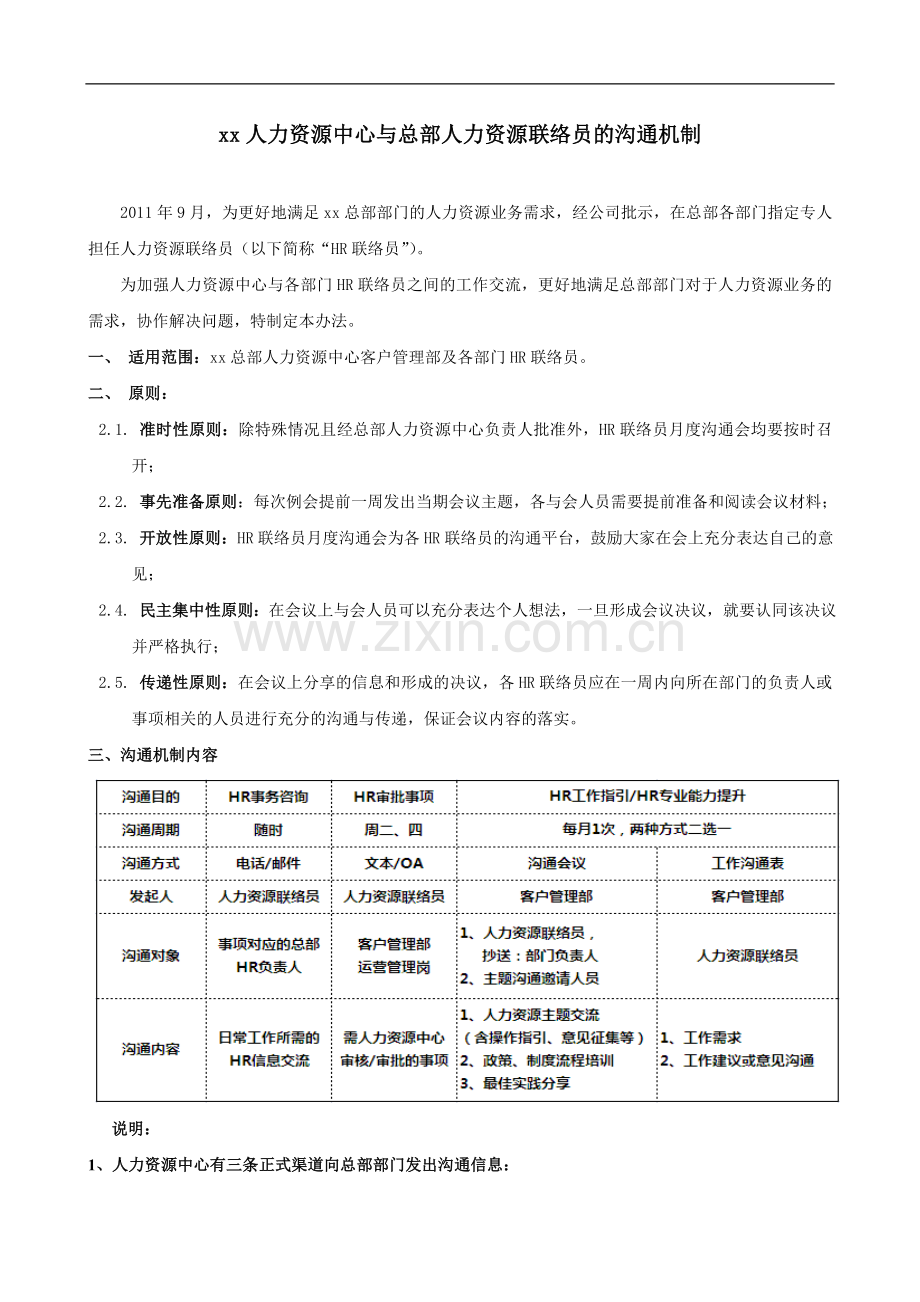 企业人力资源中心与总部人力资源联络员的沟通机制模版.doc_第2页