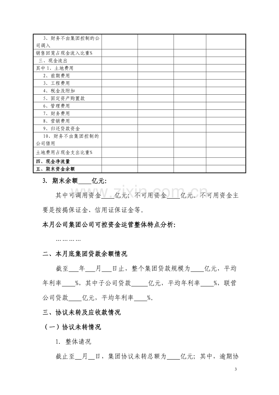 房地产公司资金运营情况报告(月报模版).doc_第3页