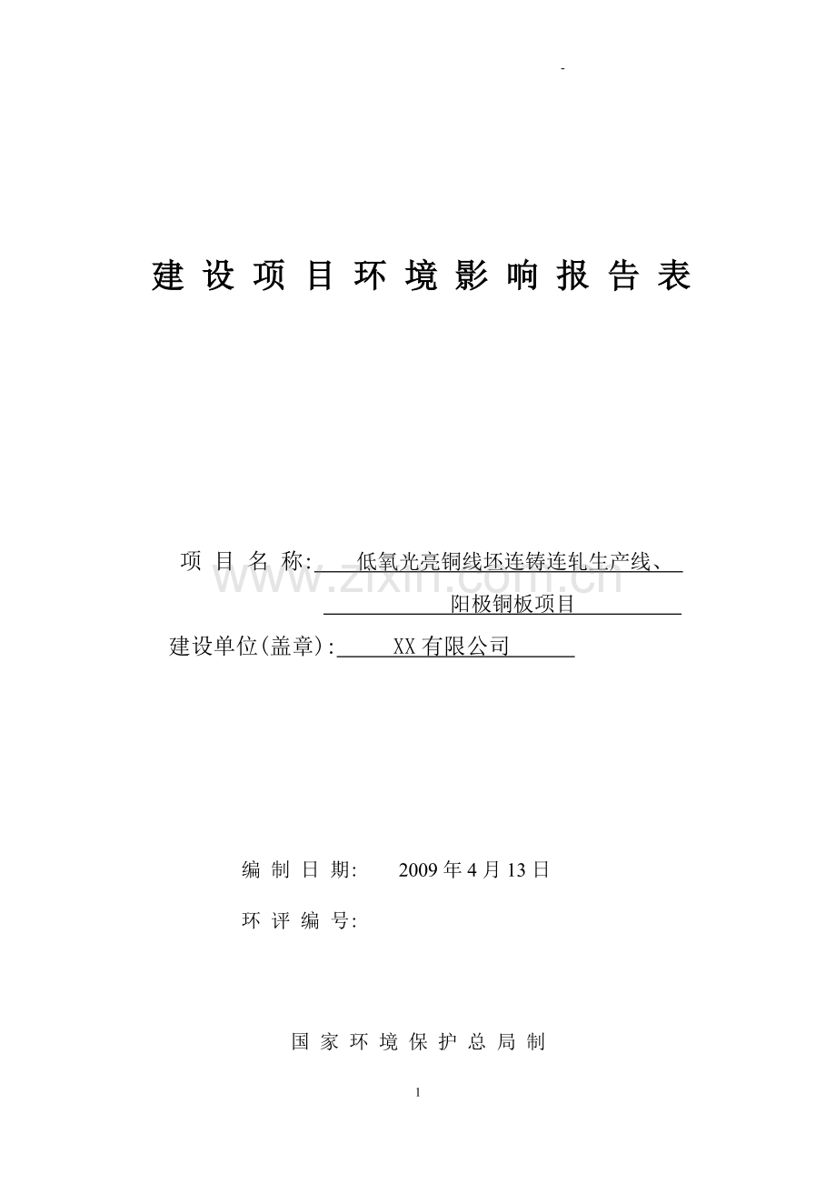 低氧光亮铜线坯连铸连轧生产线、阳极铜板新建项目环境评估报告书.doc_第1页