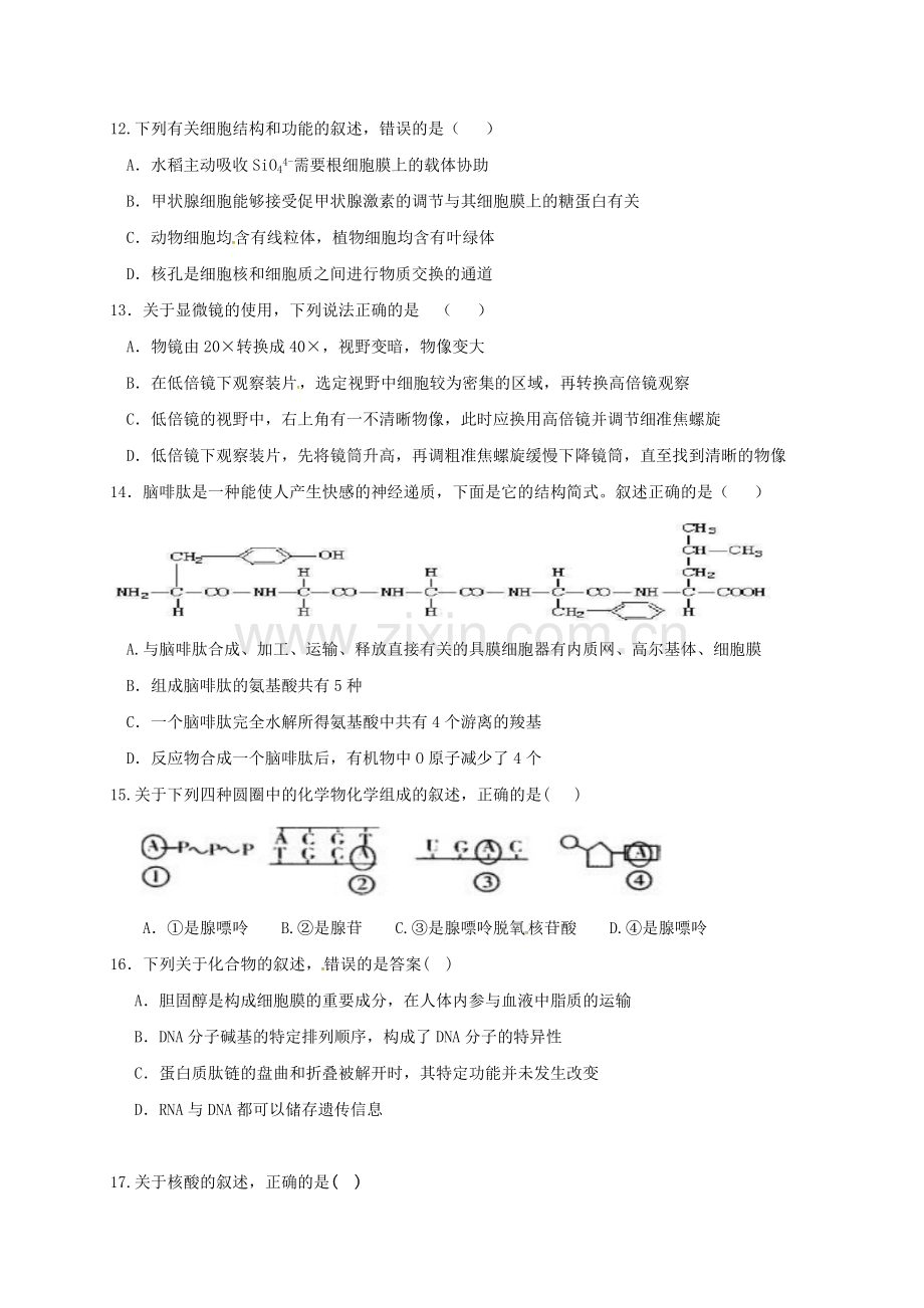 高一生物下学期分班考试试题.doc_第3页