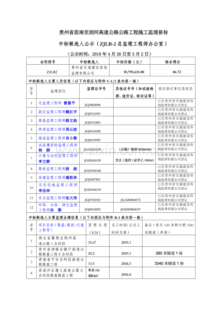 贵州省思南至剑河高速公路公路工程施工监理招标汇总.doc_第3页