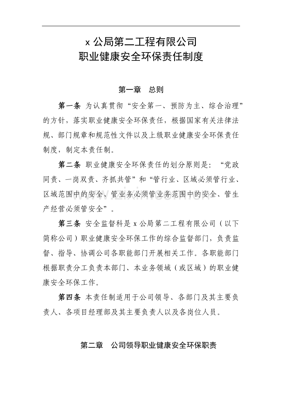 工程有限公司职业健康安全环保责任制度.docx_第1页