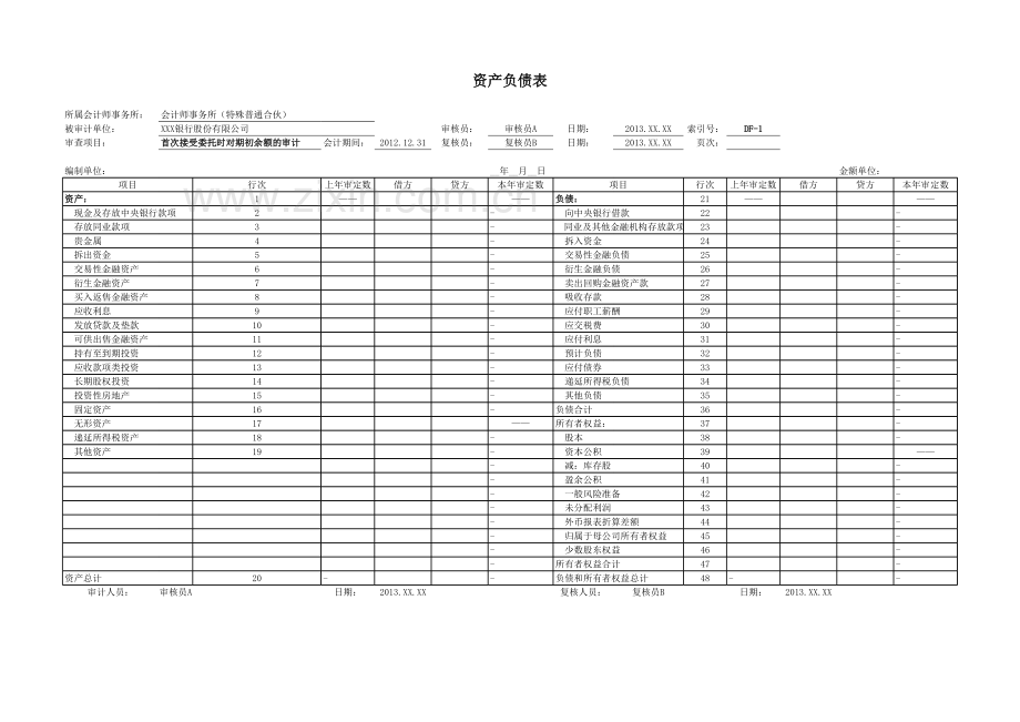 商业银行审计工作底稿之首次接受委托时对期初余额的审计.xlsx_第2页