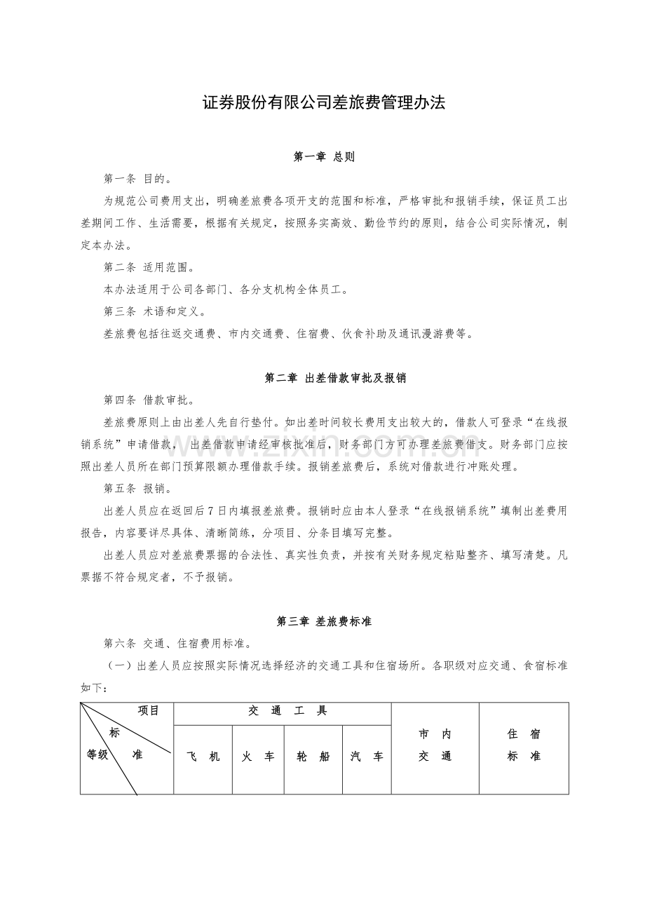 证券股份有限公司差旅费管理办法模版.doc_第1页