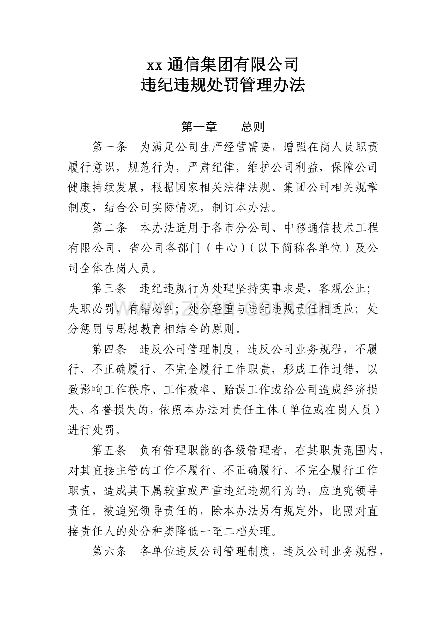 通信集团有限公司违纪违规处罚管理办法模版.doc_第1页