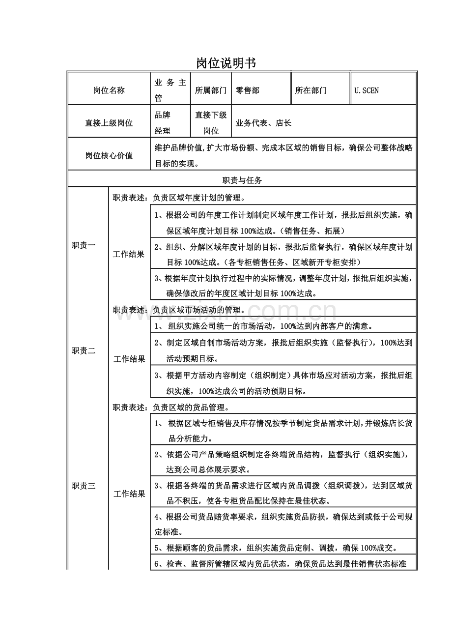 岗位说明书——区域业务主管.doc_第1页