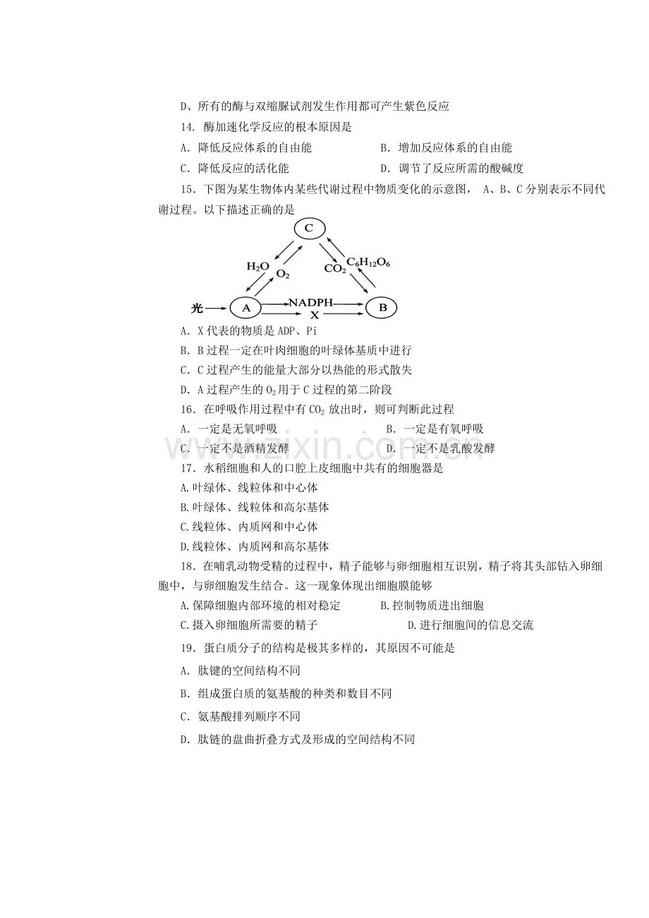 高一生物上学期期末考试试题151.doc_第3页