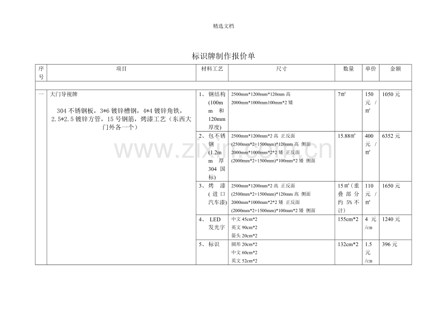 标识牌制作报价单.doc_第1页