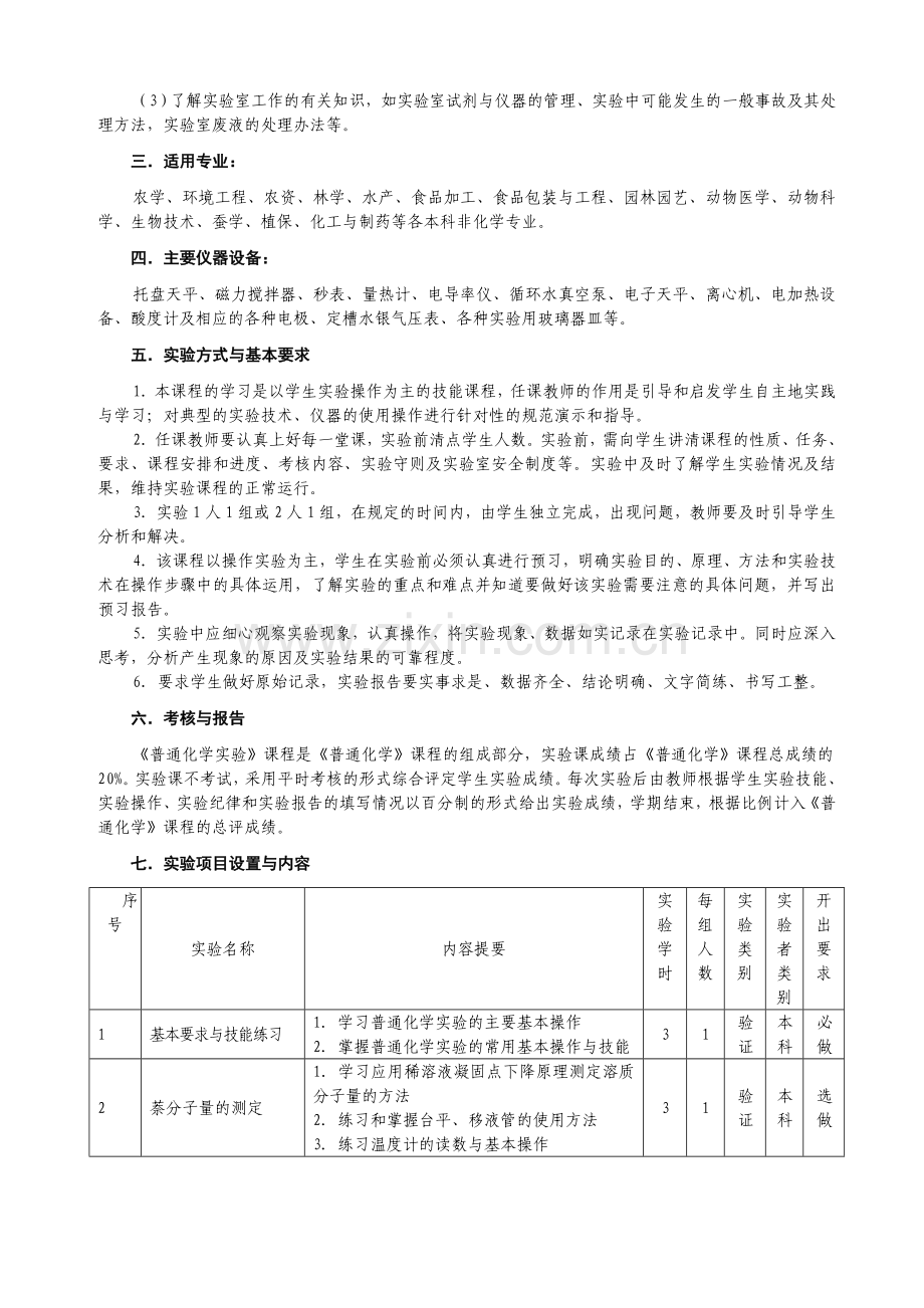 普通化学课程实验教学大纲公共课.doc_第2页