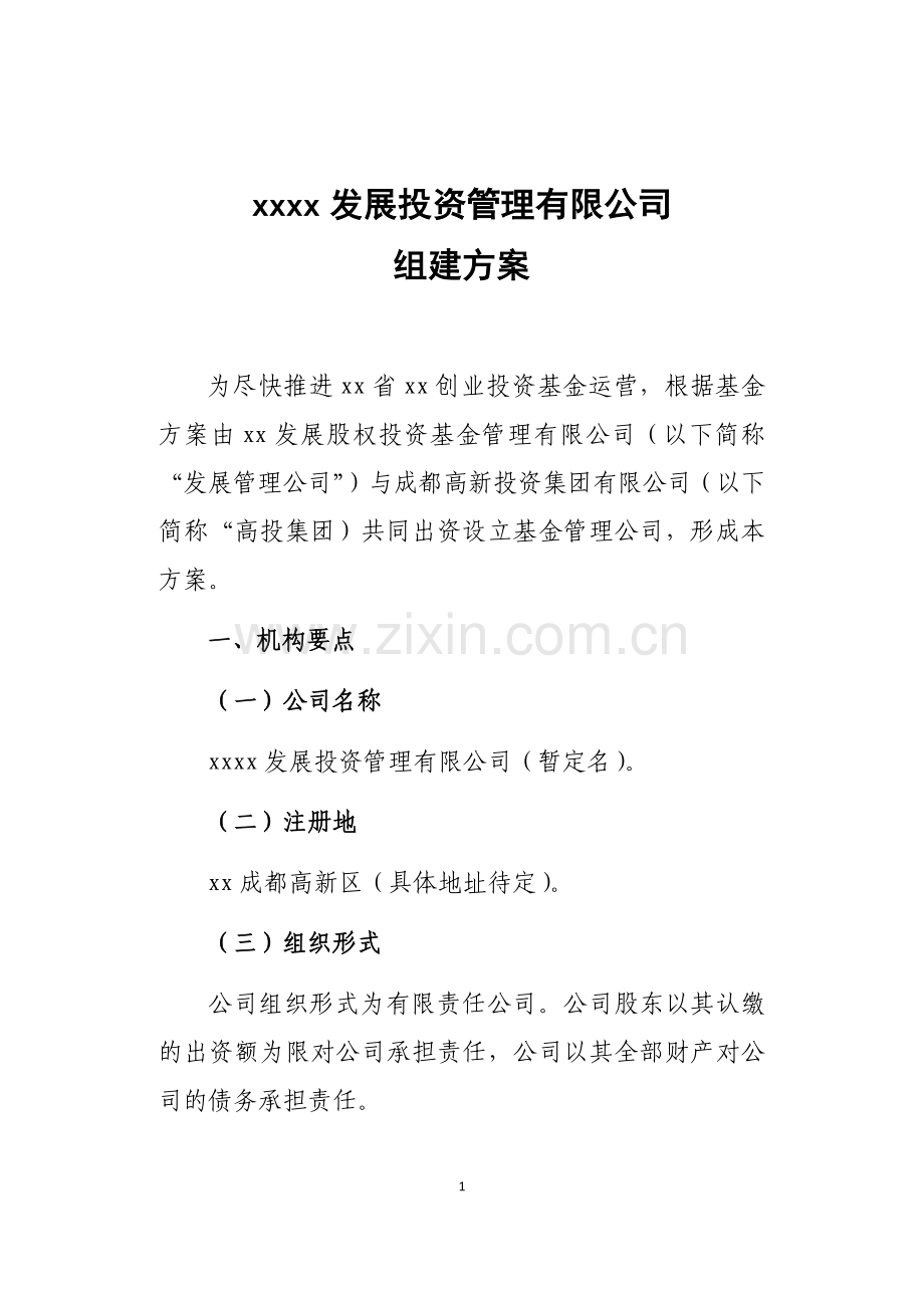 创新发展投资管理有限公司组建方案.docx_第1页