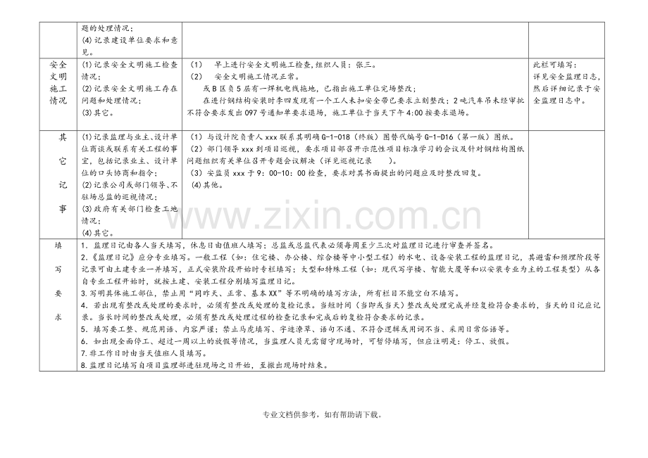 日志填写要求和范例(监理日志、安全日志).doc_第2页