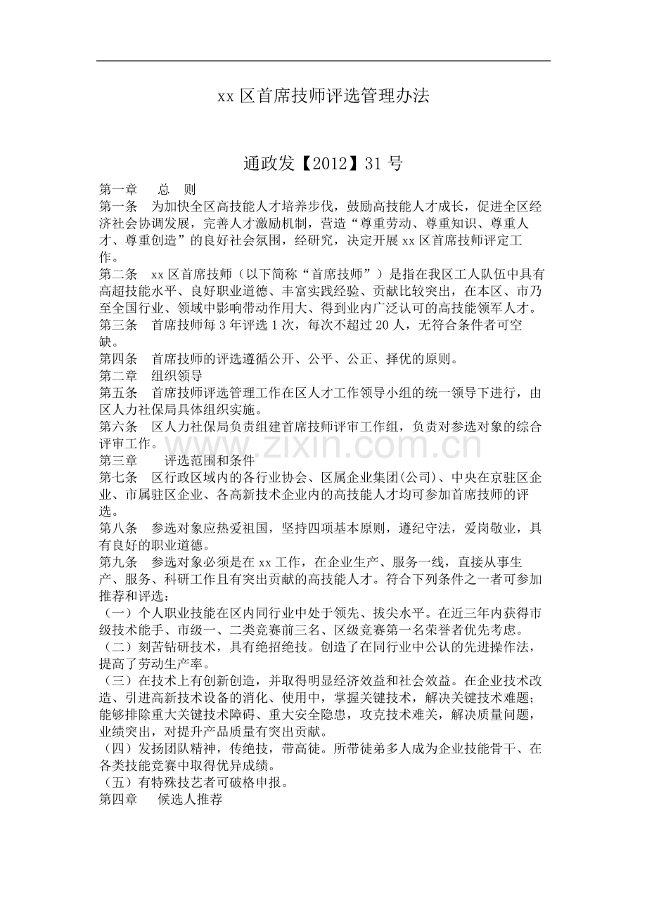 政府首席技师评选管理办法模版.docx_第1页