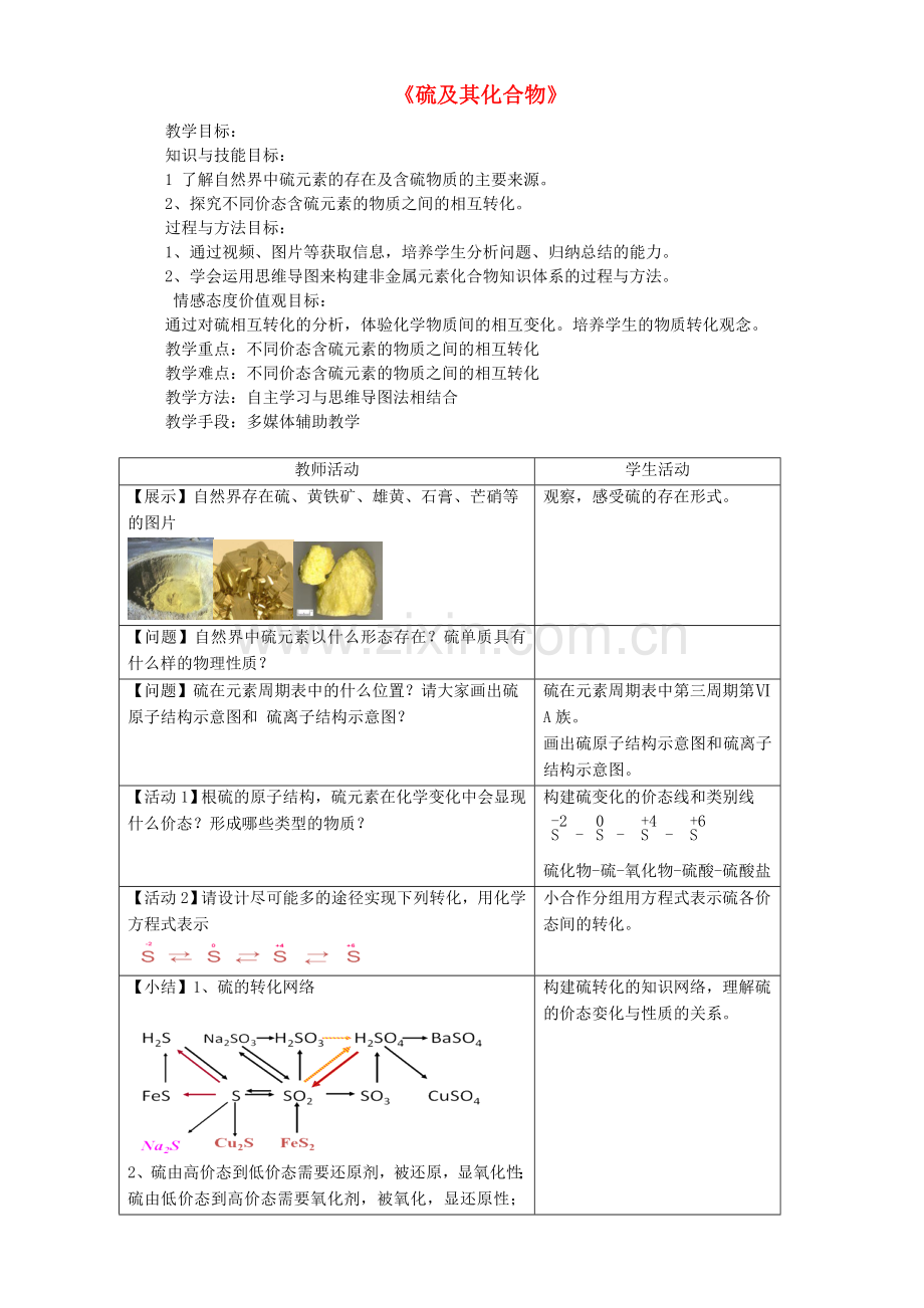 高三化学一轮复习硫及其化合物复习教案.doc_第1页