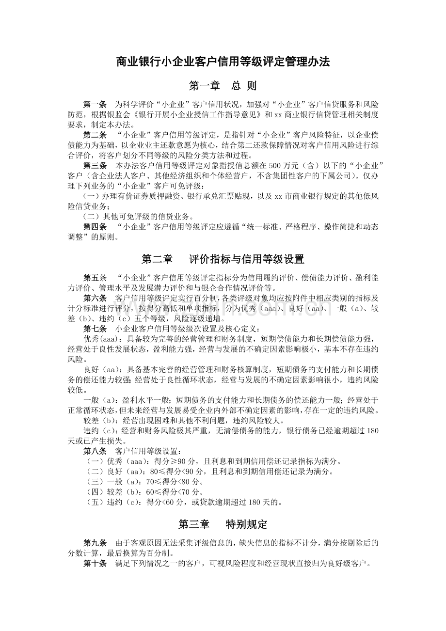 商业银行小企业客户信用等级评定管理办法模版.docx_第1页