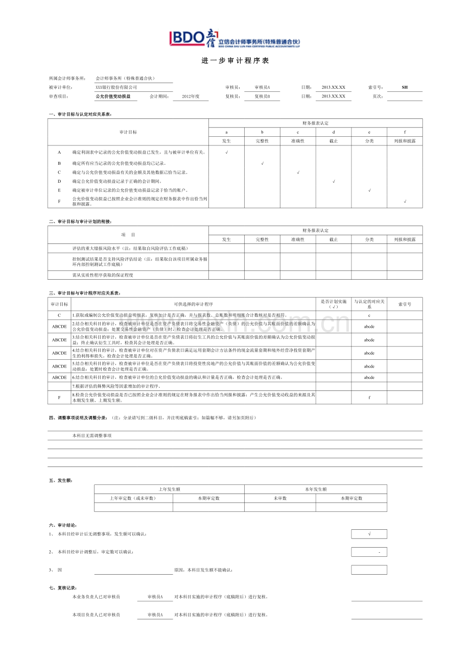 商业银行财务审计工作底稿之公允价值变动损益.xls_第1页